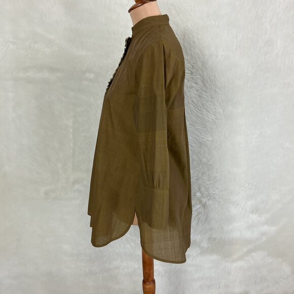 Dosa Brown Cotton Ruffle Button Front Popover Little Subhash Shirt 2 S - Picture 3 of 7